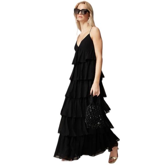 J Crew Collection ruffle-tier dress in chiffon Womens Size 8 Black - Picture 1 of 8